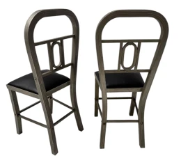 Two French Art Deco Side Chairs with Black Leather Seats, 1930s